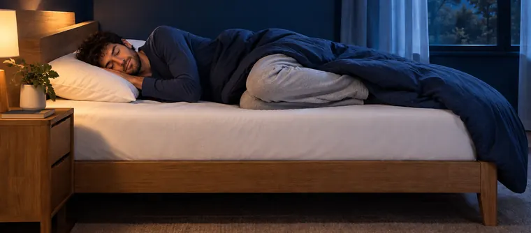 Man sleeping in a loose fetal position with knees bent