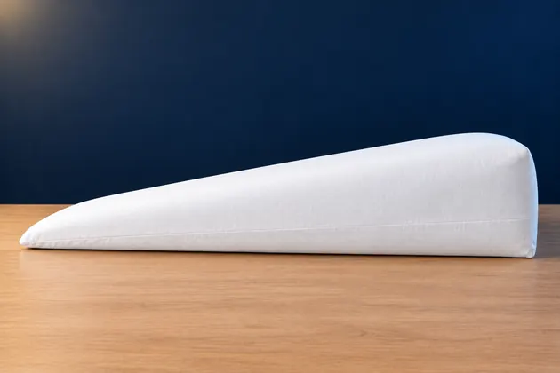 Long, gently sloped white wedge pillow for acid reflux