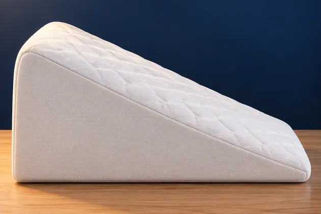 White quilted foam wedge pillow seen from the side