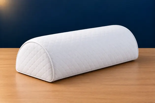 White quilted half-moon knee bolster pillow