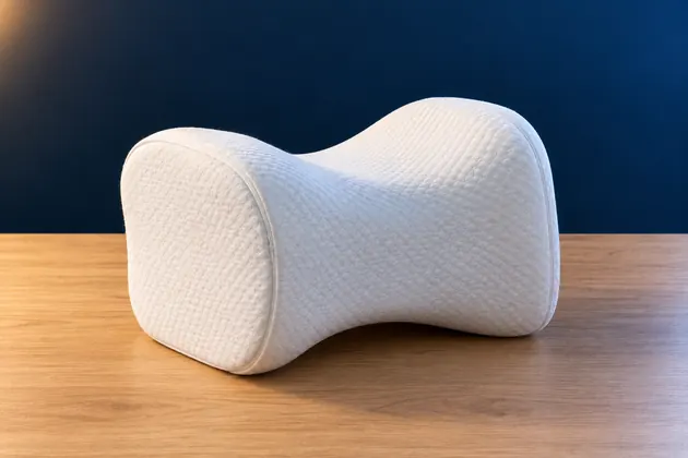 White hourglass-shaped memory foam knee pillow