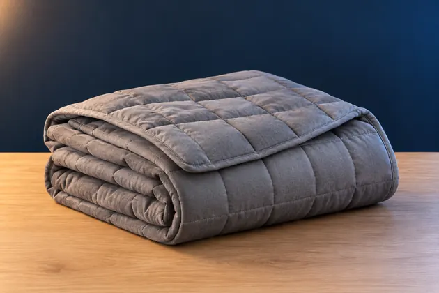 Folded grey quilted weighted blanket
