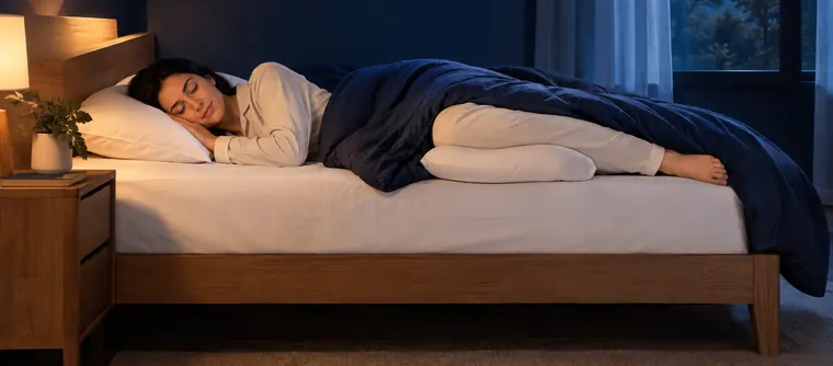 Woman sleeping on her left side, the best sleeping position for acid reflux
