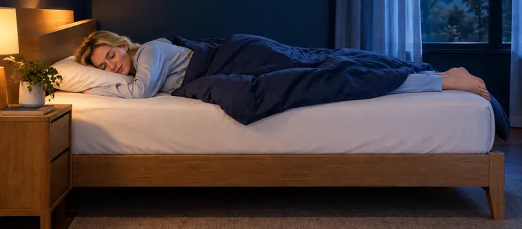 Woman sleeping on her stomach with her head turned to one side